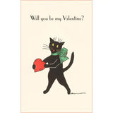 Cartoon Black Cat with Heart - Valentine's Day Postcard