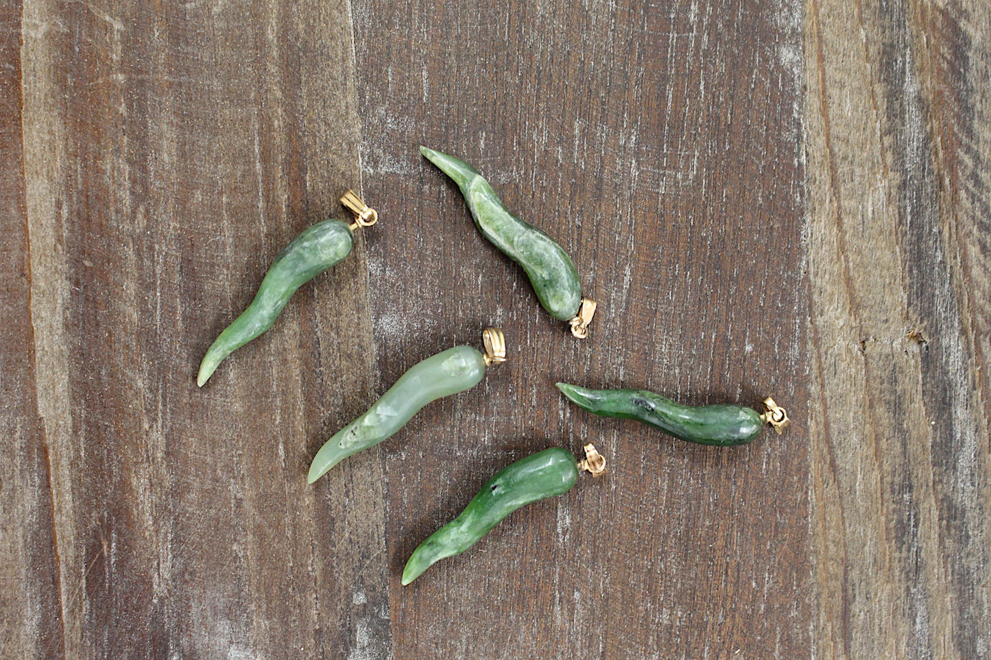 Vintage 1970s Green Jade Cornicello Pendant with 18K Gold-Plated Bail
