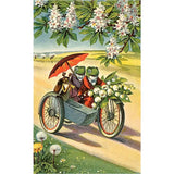 Two Frogs On Motorcycle with Umbrella and Flowers Postcard