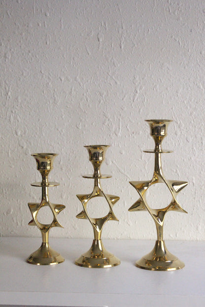 Brass Magen David Candle Holders, Pair