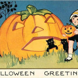 Children with Giant Jack O'Lantern Postcard