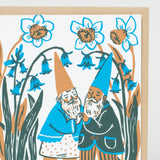 Hugging Bluebells Gnomes Letterpress Card By Phoebe Wahl