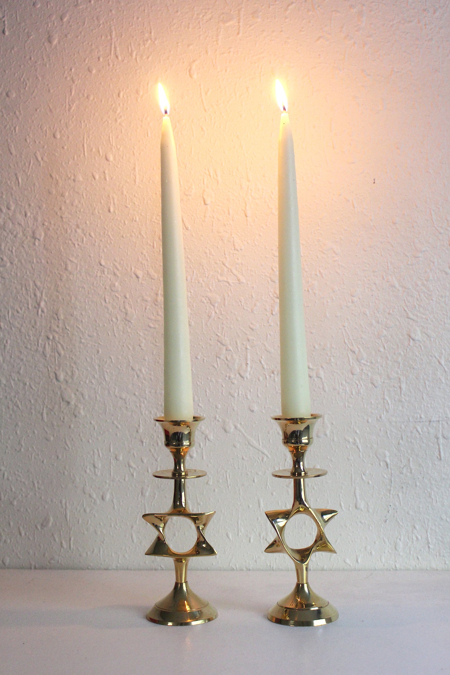 Brass Magen David Candle Holders, Pair