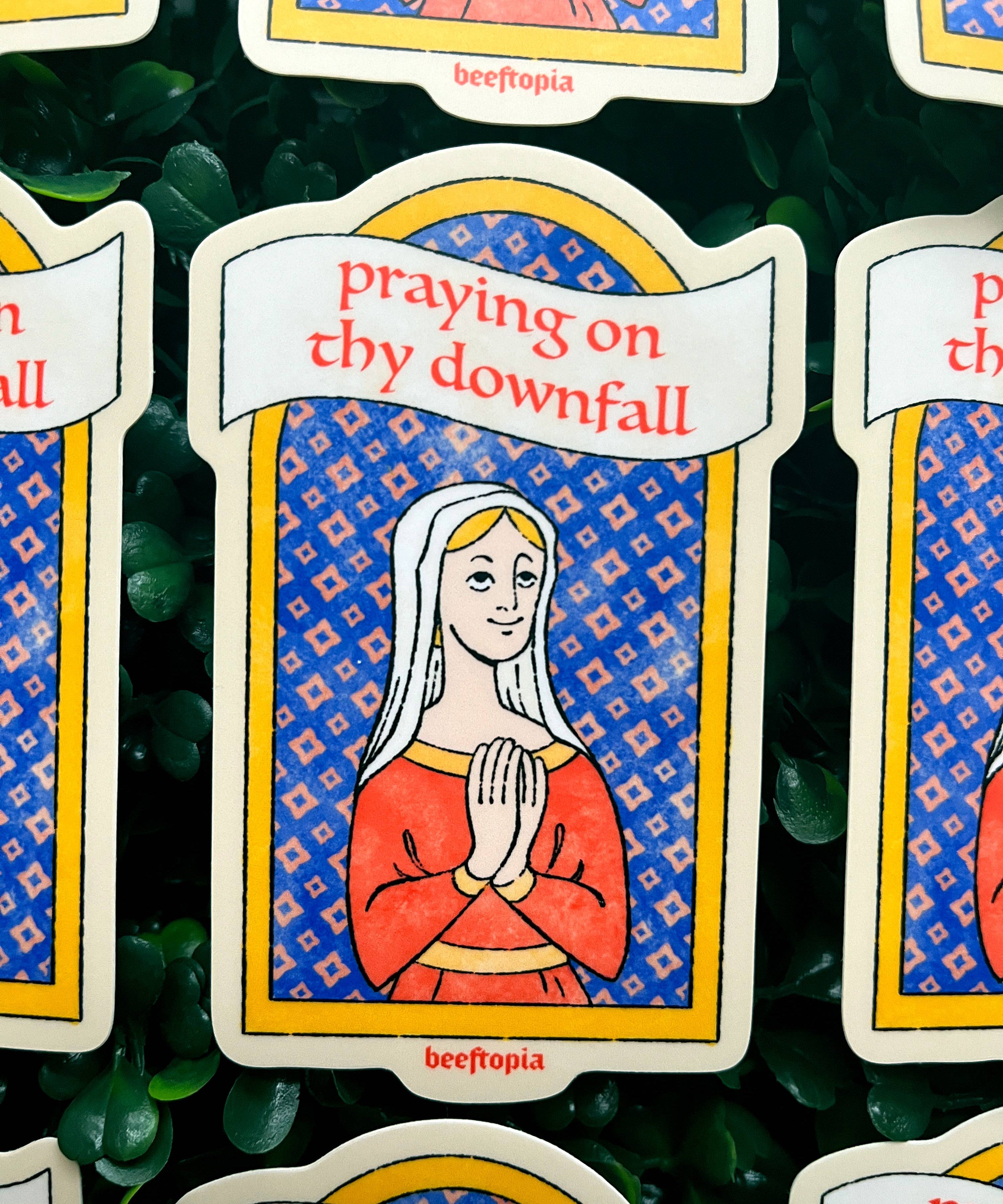 Praying on Thy Downfall Funny Medieval Vinyl Sticker