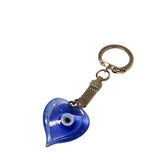 Blue Murano Glass Evil Eye Heart Keychain