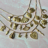 Vintage Brass Heart Charm with Flowers