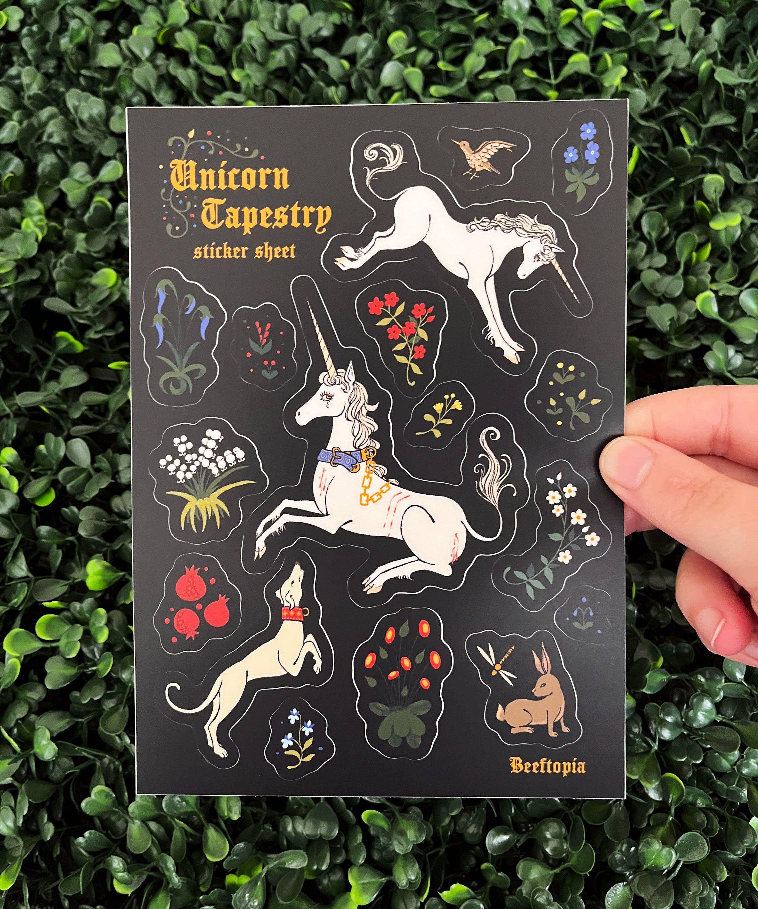 Unicorn Tapestry Medieval Waterproof Vinyl Sticker Sheet