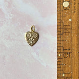 Vintage Brass Heart Charm with Flowers