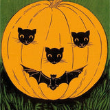 Jack O'Lantern with Cats and Bat Postcard