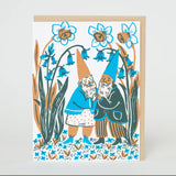 Hugging Bluebells Gnomes Letterpress Card By Phoebe Wahl