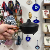 Wooden Handle Cast Iron Cauldron Pan