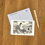Woodcut of Mermaids Postcard
