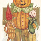 Personified Jack O'Lantern and Harvest Creatures Postcard