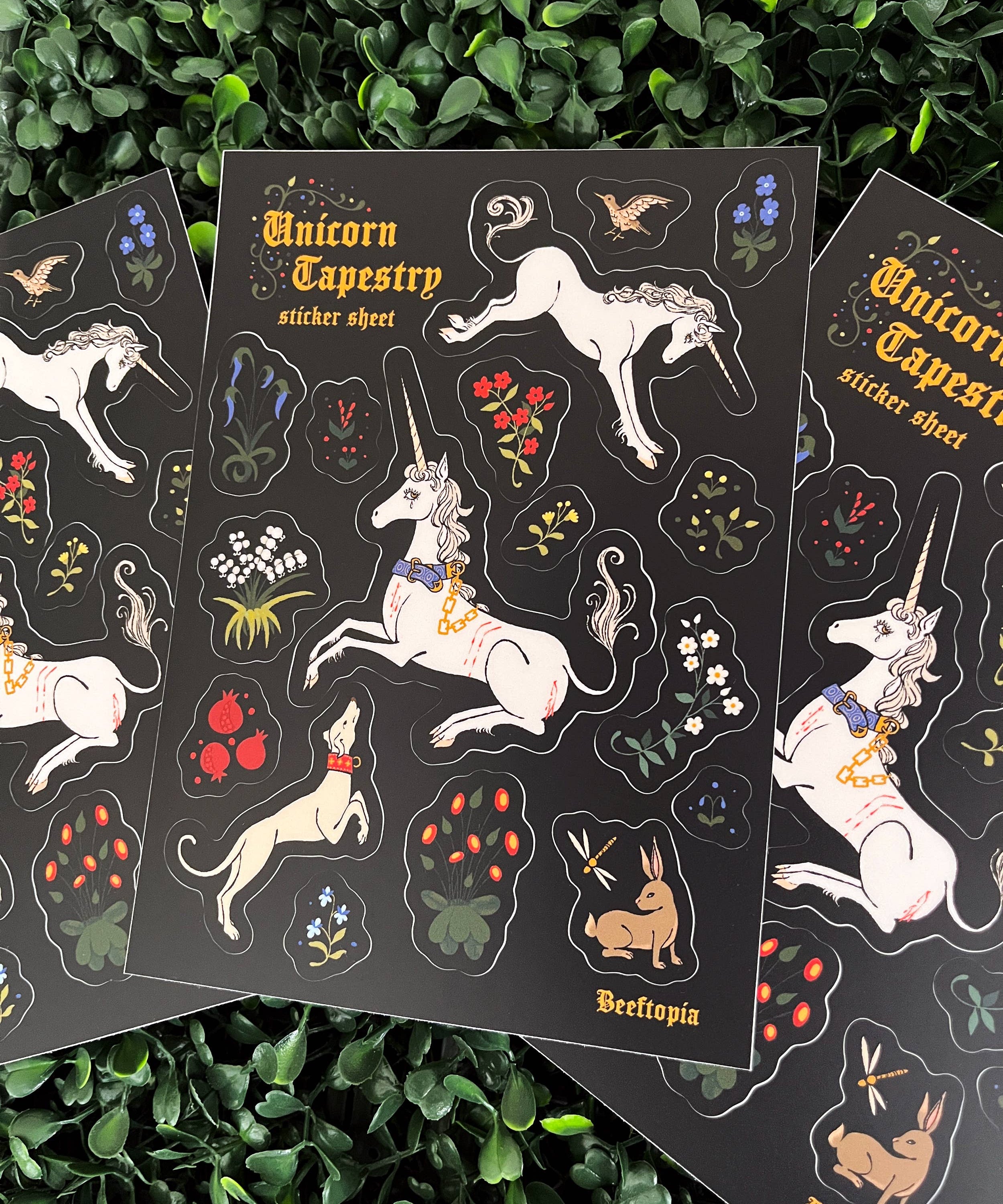 Unicorn Tapestry Medieval Waterproof Vinyl Sticker Sheet