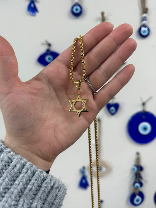 Bold Gold Plated Titanium Magen David Necklace - Star of David