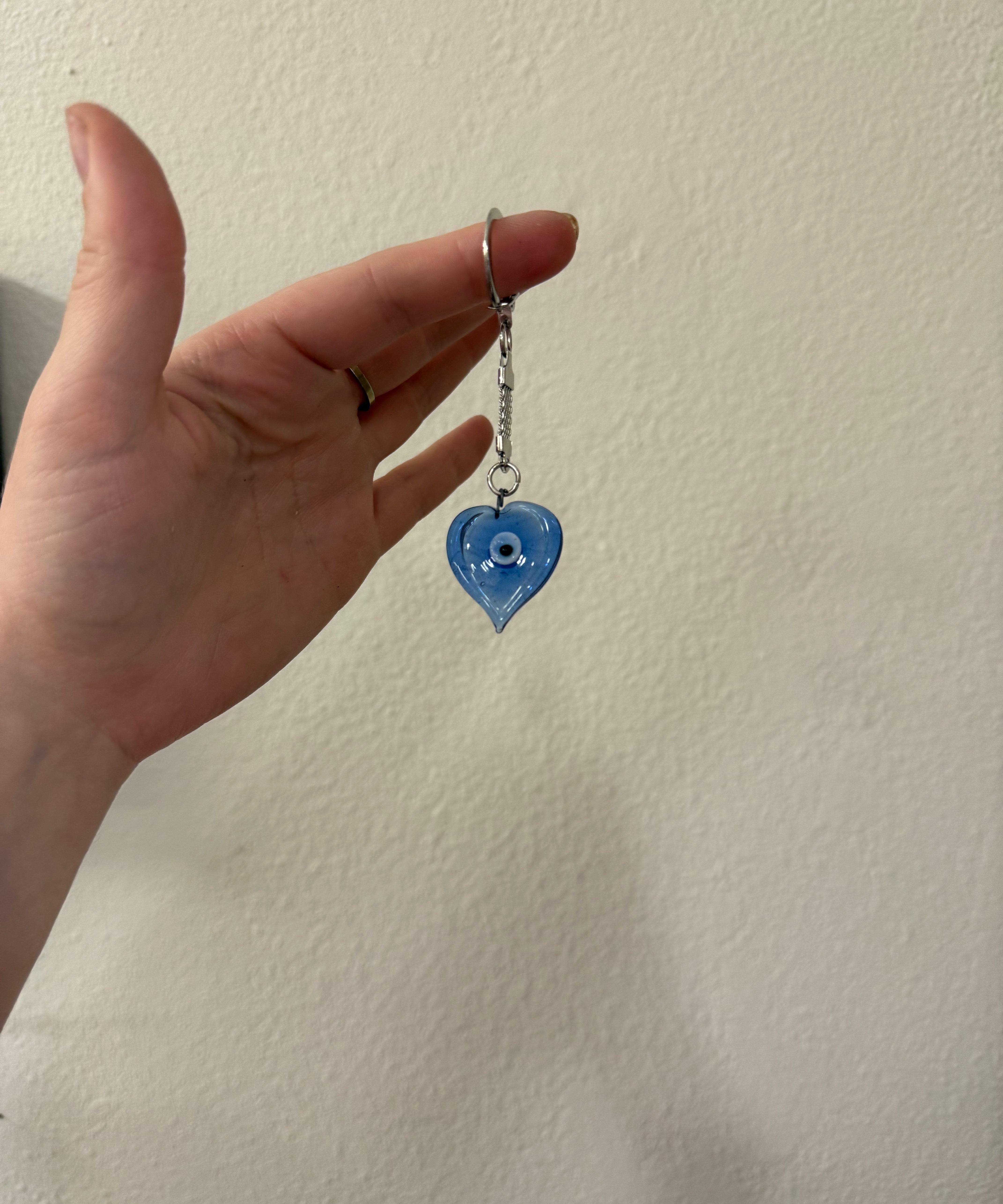 Blue Murano Glass Evil Eye Heart Keychain