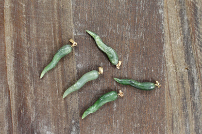 Vintage 1970s Green Jade Cornicello Pendant with 18K Gold-Plated Bail