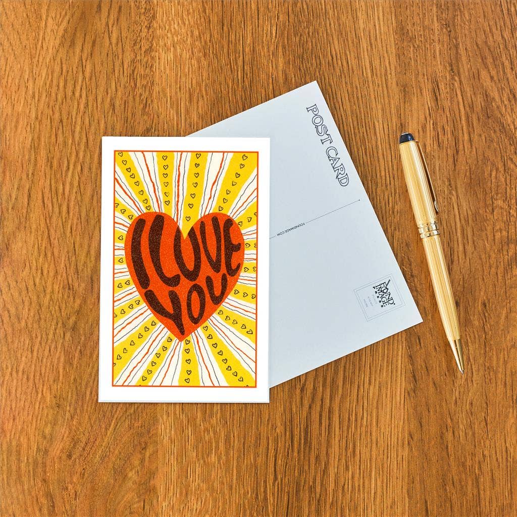 I Love You, Sunburst Heart postcard