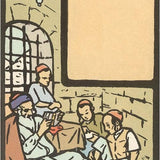 Rabbi Teaching Students Woodcut Postcard