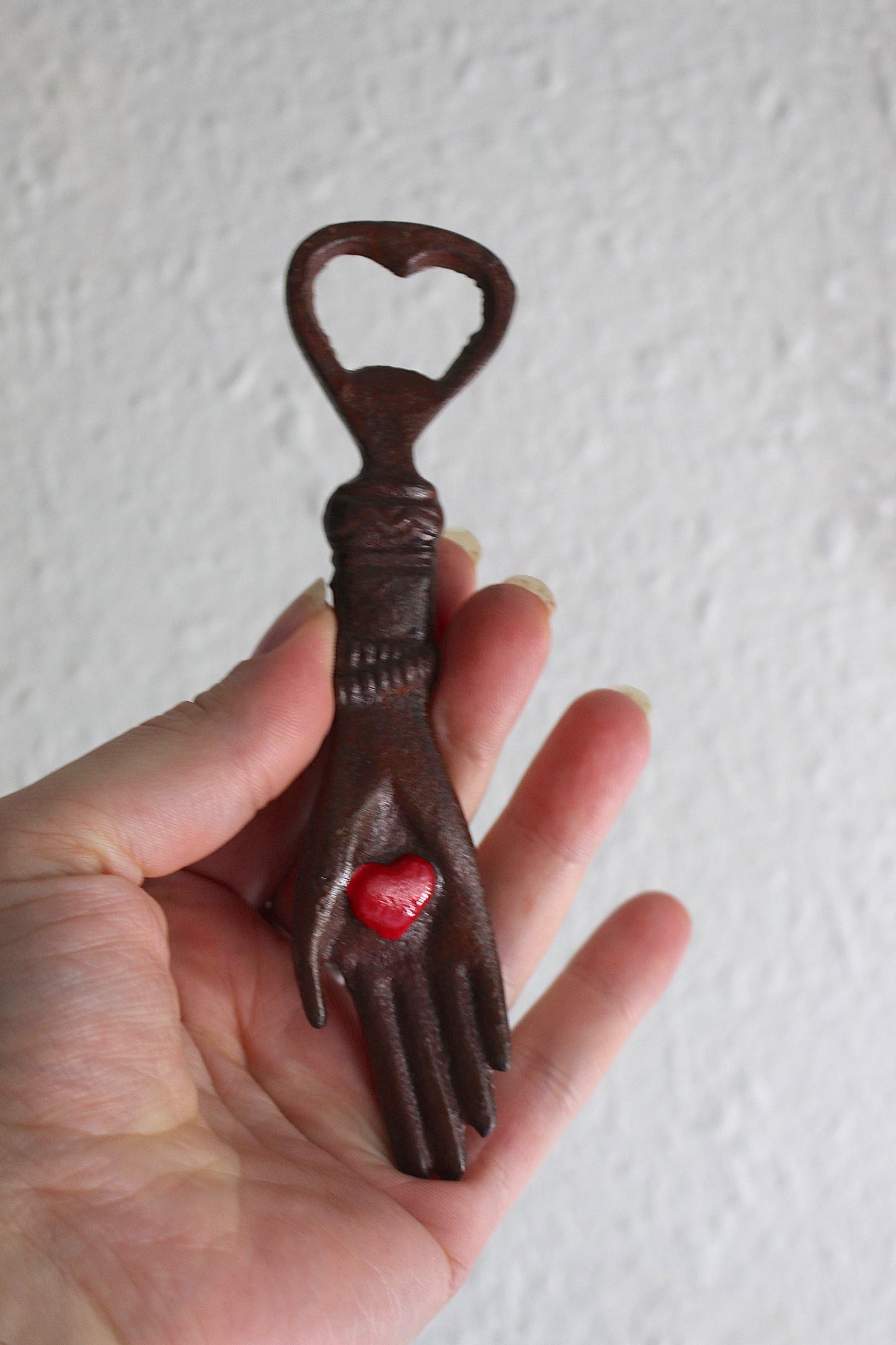 Cast Iron Heart Hand Bottle Opener