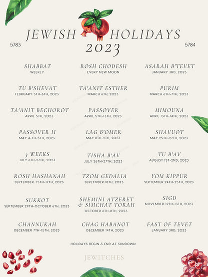 Pomegranate Jewish Holiday Calendar 2023 | Digital Poster