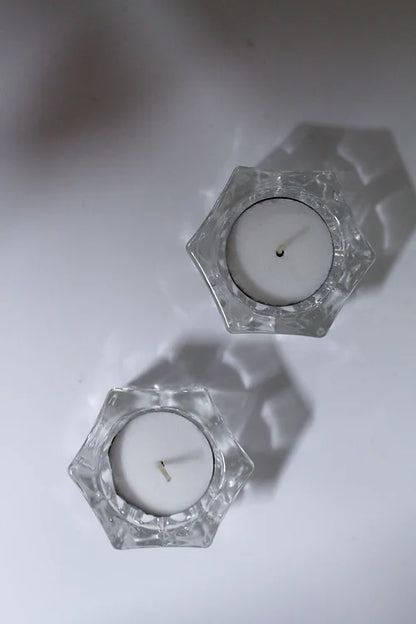 Hexagon Glass Tea Light Candle Holders (Pair)