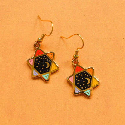 Rainbow Cosmic Magen David Earrings