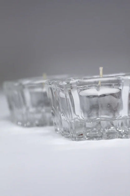 Hexagon Glass Tea Light Candle Holders (Pair)